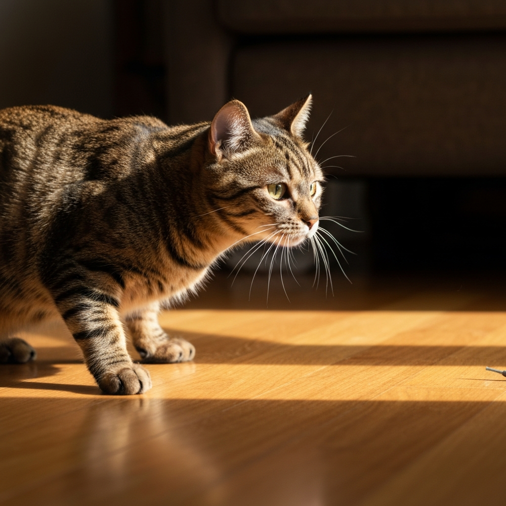 Cat engaged with an interactive puzzle feeder toy on the floor.