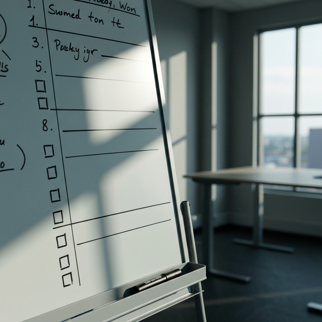 Handwritten numbered list on a whiteboard with accounts ranked 1–20 and a thick marker resting in the tray below.
